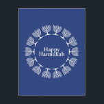 Menorah Hintergrund Postkarte<br><div class="desc">Vector Happy Hannukah mit menorah's auf blauem Hintergrund © und ® Bigstock® - Alle Rechte vorbehalten.</div>