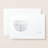 Menorah in Blau und Silver Modern Hanukkah Folienkarte (Rückseite mit Umschlag)