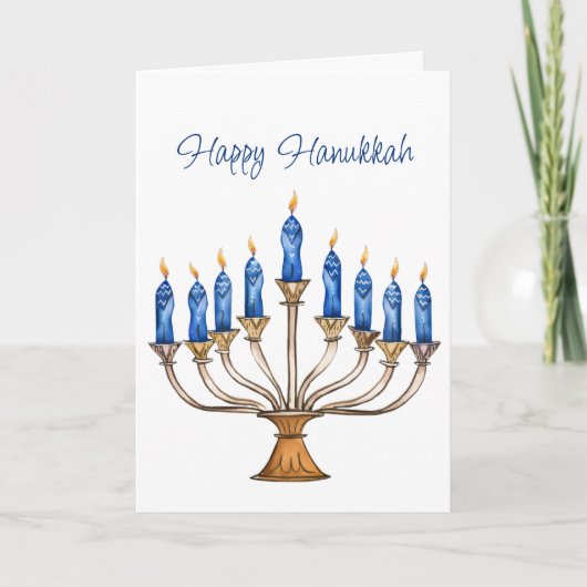 Menorah mit brennenden Kerzen Happy Hanukkah Card Karte (Vorderseite)