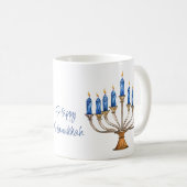 Menorah mit brennenden Kerzen Happy Hanukkah Kaffeetasse (VorderseiteRechts)