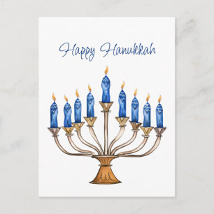 Menorah mit brennenden Kerzen Happy Hanukkah Postkarte