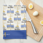 Menorah mit Lights Happy Hanukkah Monogram Geschirrtuch (Viertel Falte)