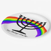 Menorah mit Regenbogen und Papierplatte Pappteller (Schrägansicht)