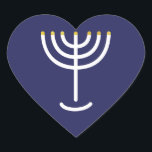 Menorah Navy Gold Graphic Herz-Aufkleber<br><div class="desc">Hebräisch Menorah Sticker. Marine,  weiß,  Gold. Übertragbar und anpassbar. Menorah Navy Gold Grafik Heart Sticker.</div>