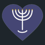 Menorah Navy Gold Graphic Herz-Aufkleber<br><div class="desc">Hebräisch Menorah Sticker. Marine, weiß, Gold. Übertragbar und anpassbar. Menorah Navy Gold Grafik Heart Sticker.</div>