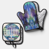 Menorah of Light - "Light" in 9 Jewish languages  Ofenhandschuh & Topflappen-Set (Vorderseite/Rückseite)