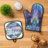 Menorah of Light - "Light" in 9 Jewish languages  Ofenhandschuh & Topflappen-Set (Oben Unten)