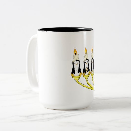 Menorah Pinguine Zweifarbige Tasse (Vorderseite Links)