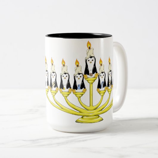 Menorah Pinguine Zweifarbige Tasse (VorderseiteRechts)