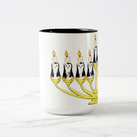 Menorah Pinguine Zweifarbige Tasse (Mittel)