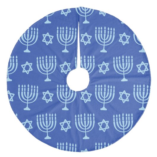 Menorah & Star von David Dark Blue Hanukkah Fleece Weihnachtsbaumdecke (Vorderseite)