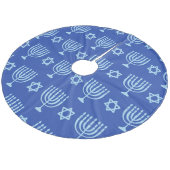 Menorah & Star von David Dark Blue Hanukkah Fleece Weihnachtsbaumdecke (Schrägansicht)