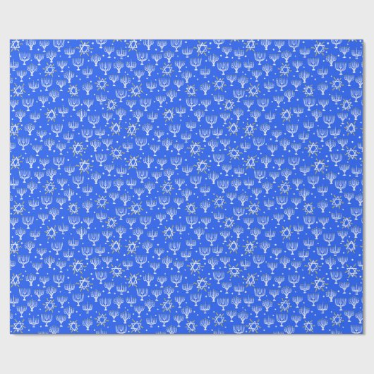 Menorah Star von David Hanukkah Pattern Blue Gesch Geschenkpapier (Flach)