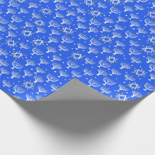 Menorah Star von David Hanukkah Pattern Blue Gesch Geschenkpapier (Ecke)