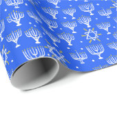 Menorah Star von David Hanukkah Pattern Blue Gesch Geschenkpapier (Rolleneckpunkt)