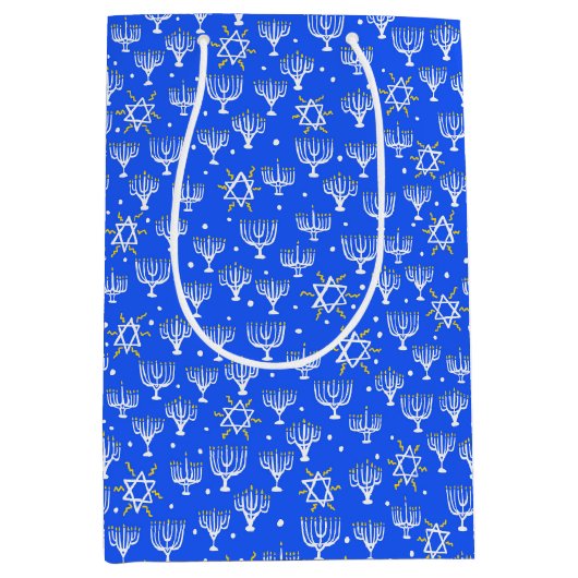 Menorah Star von David Hanukkah Pattern Blue Mittlere Geschenktüte (Vorderseite)