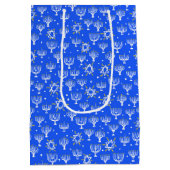 Menorah Star von David Hanukkah Pattern Blue Mittlere Geschenktüte (Rückseite)