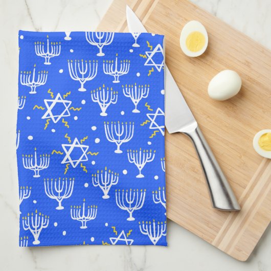 Menorah Star von David Hanukkah Pattern Blue White Geschirrtuch (Viertel Falte)