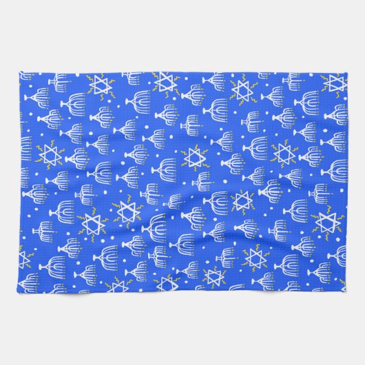 Menorah Star von David Hanukkah Pattern Blue White Geschirrtuch (Horizontal)