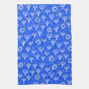Menorah Star von David Hanukkah Pattern Blue White Geschirrtuch