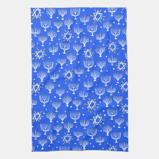 Menorah Star von David Hanukkah Pattern Blue White Geschirrtuch (Vertikal)
