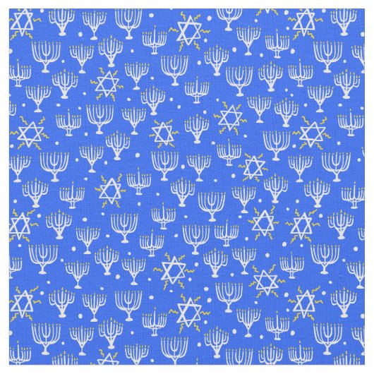 Menorah Star von David Hanukkah Pattern Blue White Stoff (Nahaufnahme)