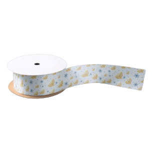 Menorah Star von David Pattern Hanukkah Pastel Blu Satinband