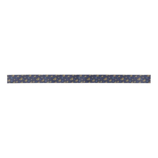 Menorah Star von David Pattern Navy Blue Hanukkah Satinband (Vorderseite)