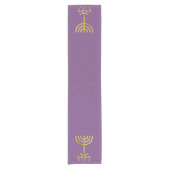 Menorah Table Runner Gold auf Lila Kurzer Tischläufer (Vorderseite)