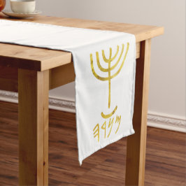 Menorah Table Runner White Gold Großer Tischläufer
