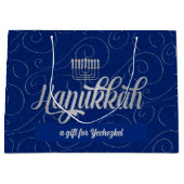 Menorah und Davidsstern Mit blauem Wirbel Große Geschenktüte (Vorderseite)