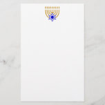 Menorah und der Davidsstern Briefpapier<br><div class="desc">Goldmenorah mit blauem Davidsstern An der Mittelunterseite</div>