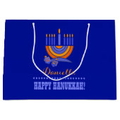 Menorah und Dreidels | Individuelle Name Hanukkah Große Geschenktüte (Vorderseite)