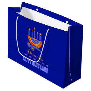 Menorah und Dreidels Individuelle Name Hanukkah Große Geschenktüte
