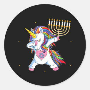 Menorah Unicorn Jewnicorn Hanukkah Pajamas Runder Aufkleber