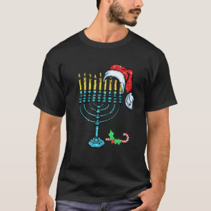 Menorah Weihnachtsmannmütze Chanukah Hanukkah Jewi T-Shirt
