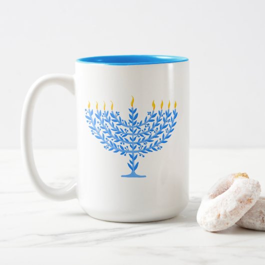 Menorah Zweifarbige Tasse (Mit Donut)