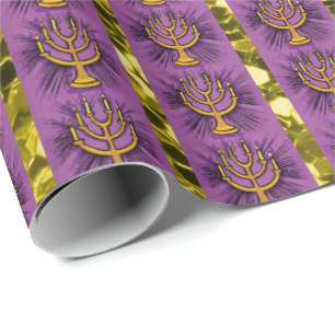Menorahs lila u. GoldImitat-Glitzer Geschenkpapier