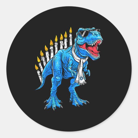 Menorasaurus Hanukkah T Rex Dinosaur Dino Chanukah Runder Aufkleber (Vorderseite)
