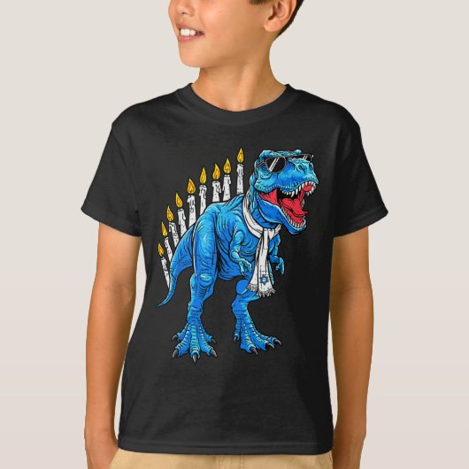 Menorasaurus Hanukkah T Rex Dinosaur Dino Chanukah T-Shirt (Vorderseite)