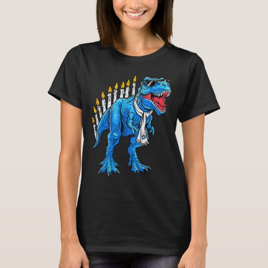 Menorasaurus Hanukkah T Rex Dinosaur Dino Chanukah T-Shirt (Vorderseite)