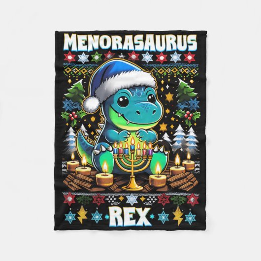 Menorasaurus Rex Dino Trex hässlicher Weihnachtspu Fleecedecke (Vorderseite)