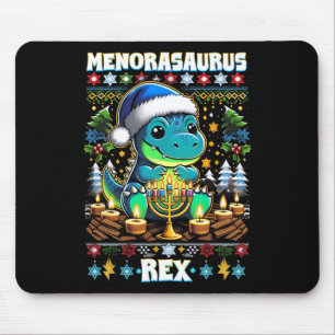 Menorasaurus Rex Dino Trex Ugly Christmas Sweater Mousepad