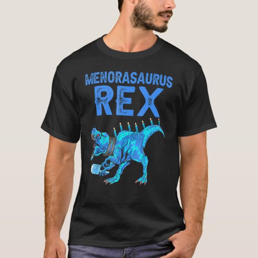 Menorasaurus Rex Dinosaur Rex Hanukah Menora Pun T-Shirt (Vorderseite)