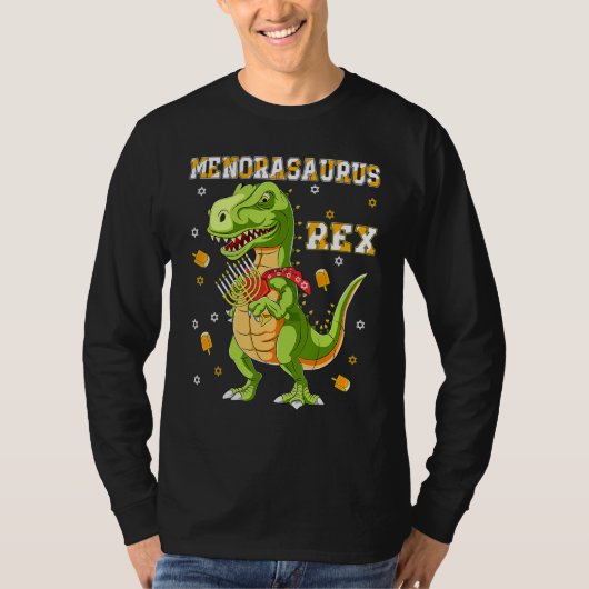 Menorasaurus Rex Dinosaur Rex Hanukkah Menora Pun T-Shirt (Vorderseite)