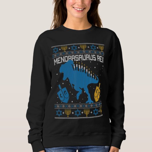 Menorasaurus Rex Dinosaur T Rex Hanukkah Menorah B Sweatshirt (Vorderseite)