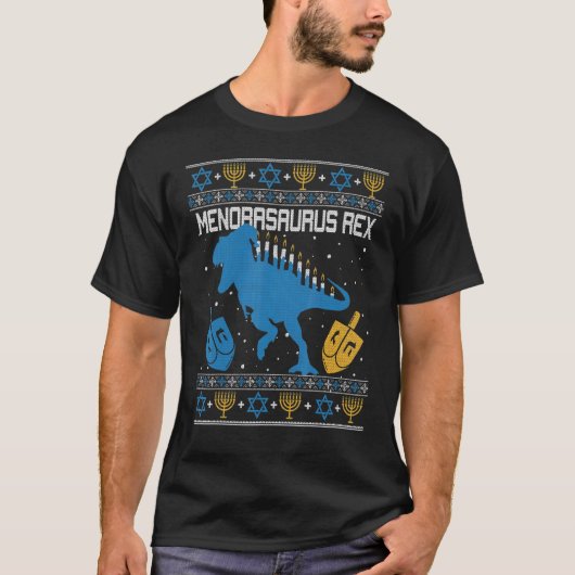 Menorasaurus Rex Dinosaur T Rex Hanukkah Menorah B T-Shirt (Vorderseite)