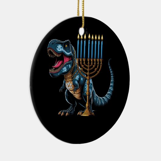 Menorasaurus Rex Trex Dinosaur Hanukkah Menorah Je Keramik Ornament (Rechts)