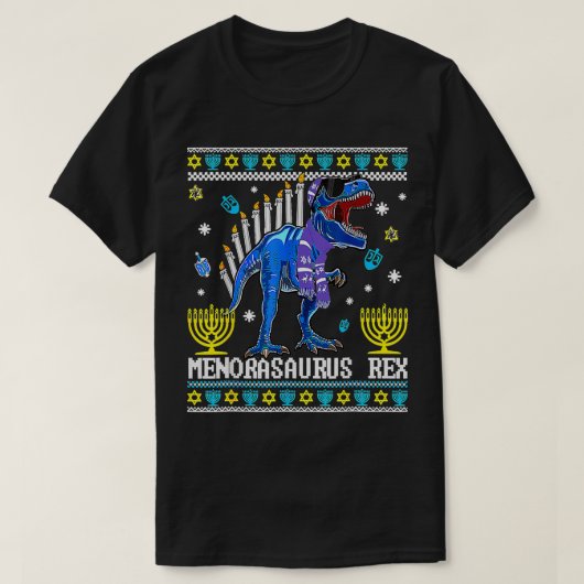 Menorasaurus Rex Trex Menorah Ugly Hanukkah Chanuk T-Shirt (Design vorne)