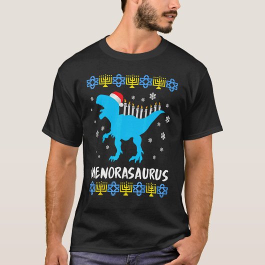 Menorasaurus Rex Ugly Hanukkah Sweater Dinosaur Re T-Shirt (Vorderseite)